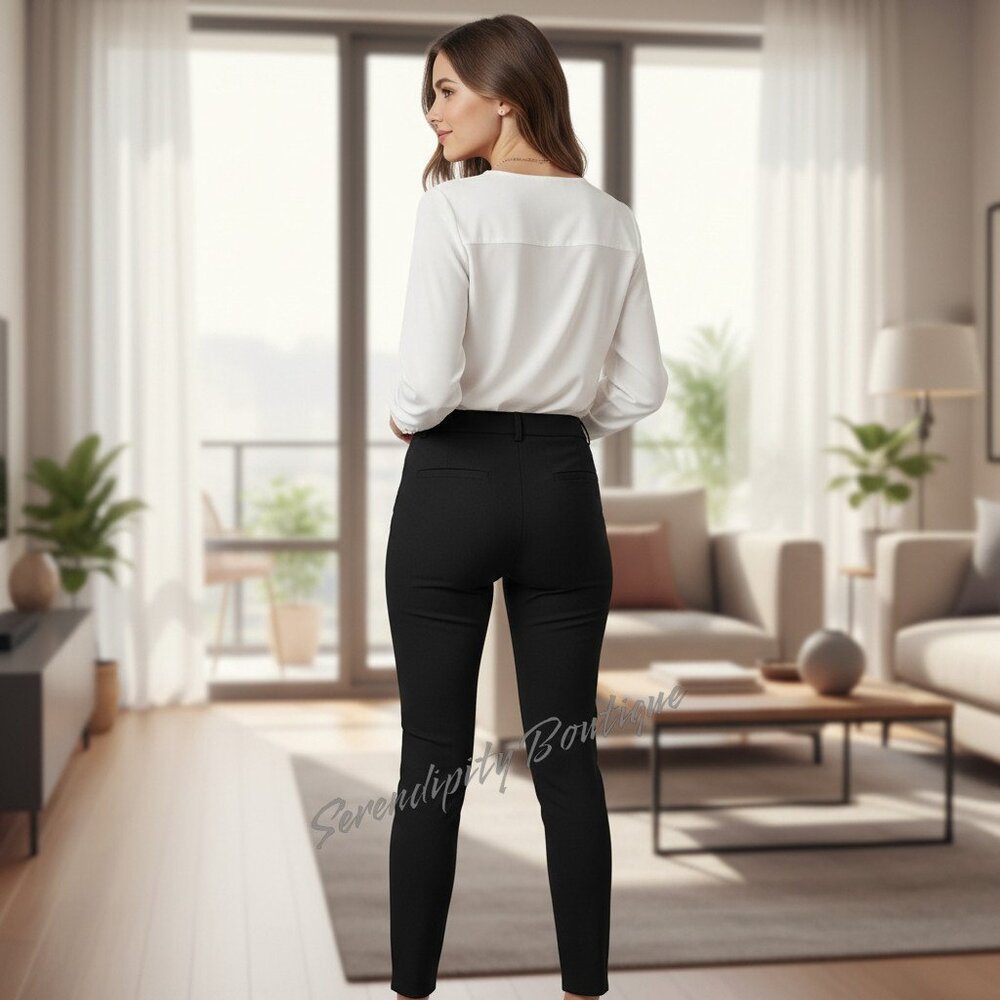 LOFT Sleek Slimming Side Ziper Pull On Black Skinny Dress Pants - Picture 2 of 10